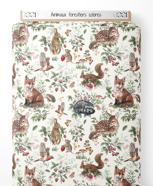 Tissu - Animaux forestiers colorés