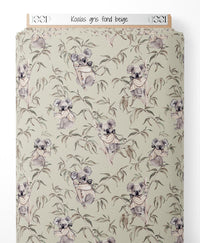 Tissu - Koalas gris sur fond beige
