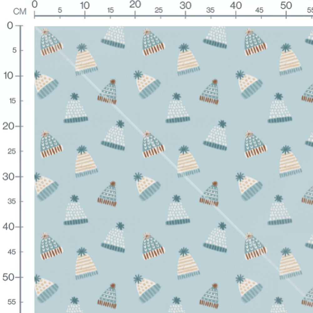 Tissu - Bonnets colorés sur fond bleu