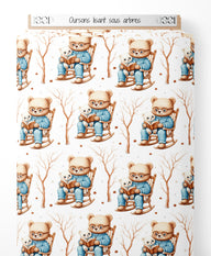 Tissu - Oursons lisant sous arbres