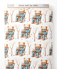Tissu - Oursons lisant sous arbres