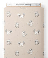 Tissu - Raton laveurs sur fond beige