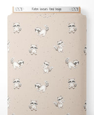 Tissu - Raton laveurs sur fond beige