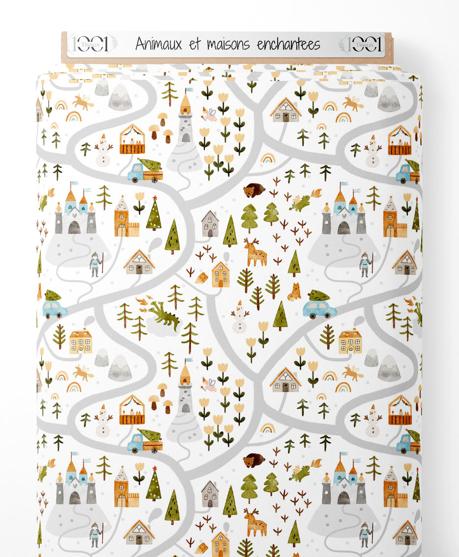 Tissu - Animaux et maisons enchantées