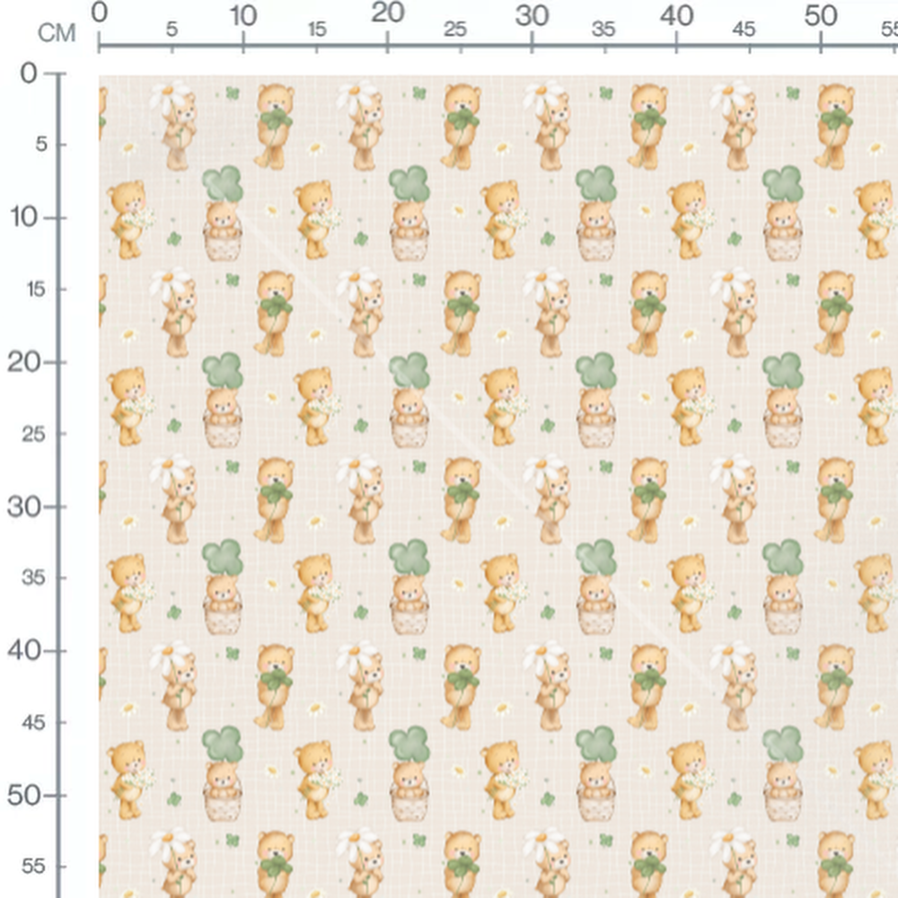 Tissu - Oursons et fleurs à carreaux