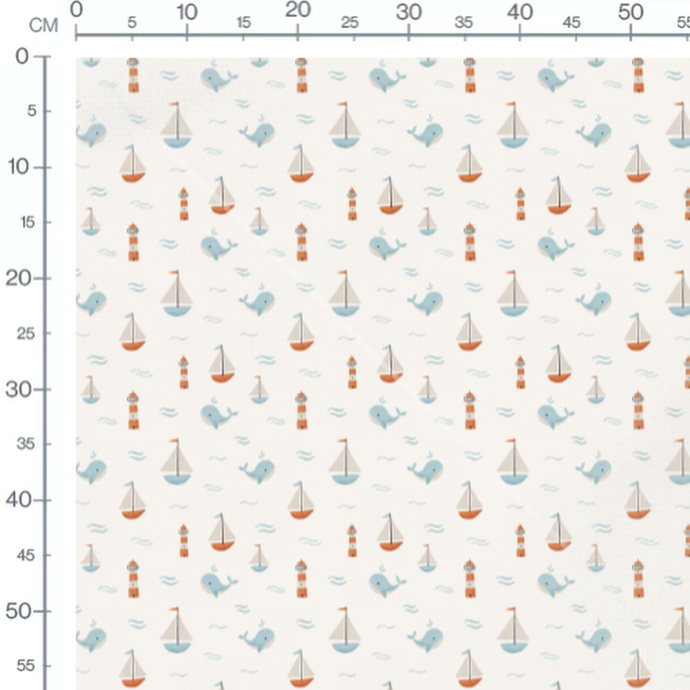 Tissu - Baleines et bateaux colorés