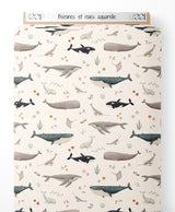 Tissu - Baleines et raies aquarelle