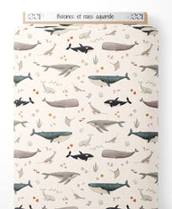 Tissu - Baleines et raies aquarelle
