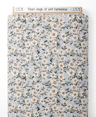 Tissu - Fleurs beige et vert harmonieux