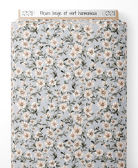 Tissu - Fleurs beige et vert harmonieux