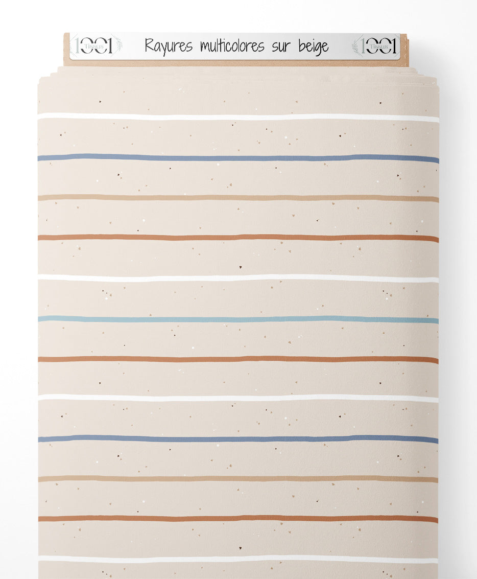 Tissu - Rayures multicolores sur beige