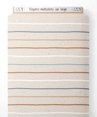 Tissu - Rayures multicolores sur beige