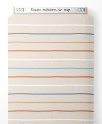 Tissu - Rayures multicolores sur beige