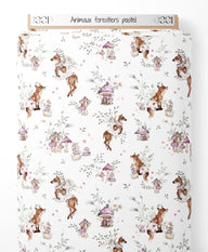 Tissu - Animaux forestiers pastel