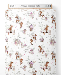 Tissu - Animaux forestiers pastel