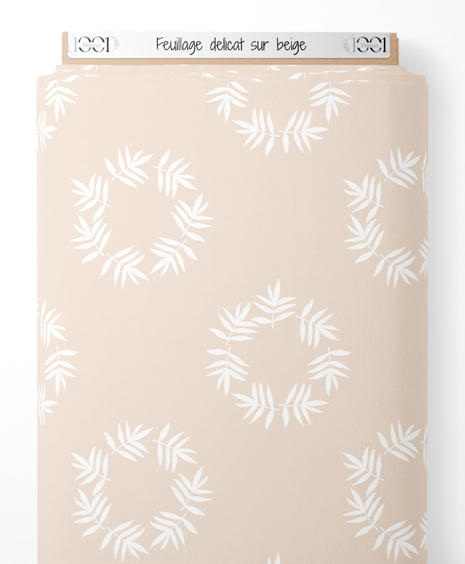 Tissu - Feuillage délicat sur beige