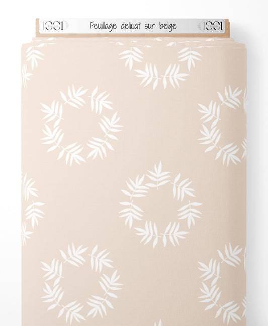 Tissu - Feuillage délicat sur beige