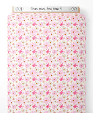 Tissu - Fleurs roses sur fond blanc 3