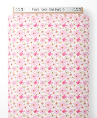 Tissu - Fleurs roses sur fond blanc 3