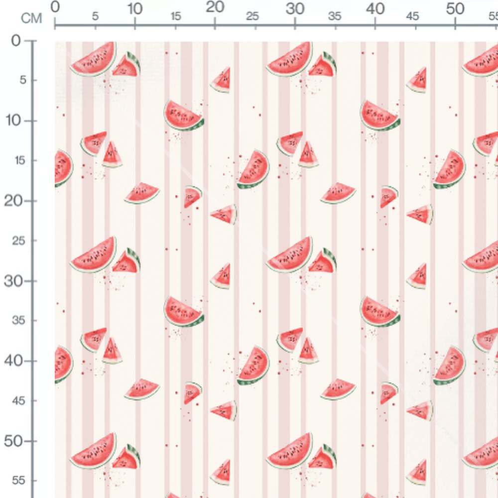 Tissu - Pastèques rayées rose et blanc