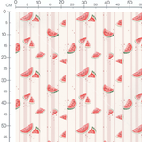 Tissu - Pastèques rayées rose et blanc