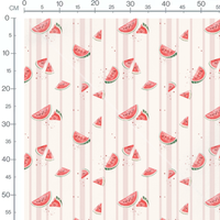 Tissu - Pastèques rayées rose et blanc