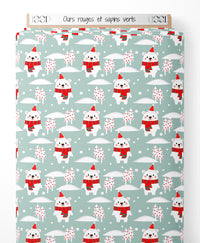 Tissu - Ours rouges et sapins verts