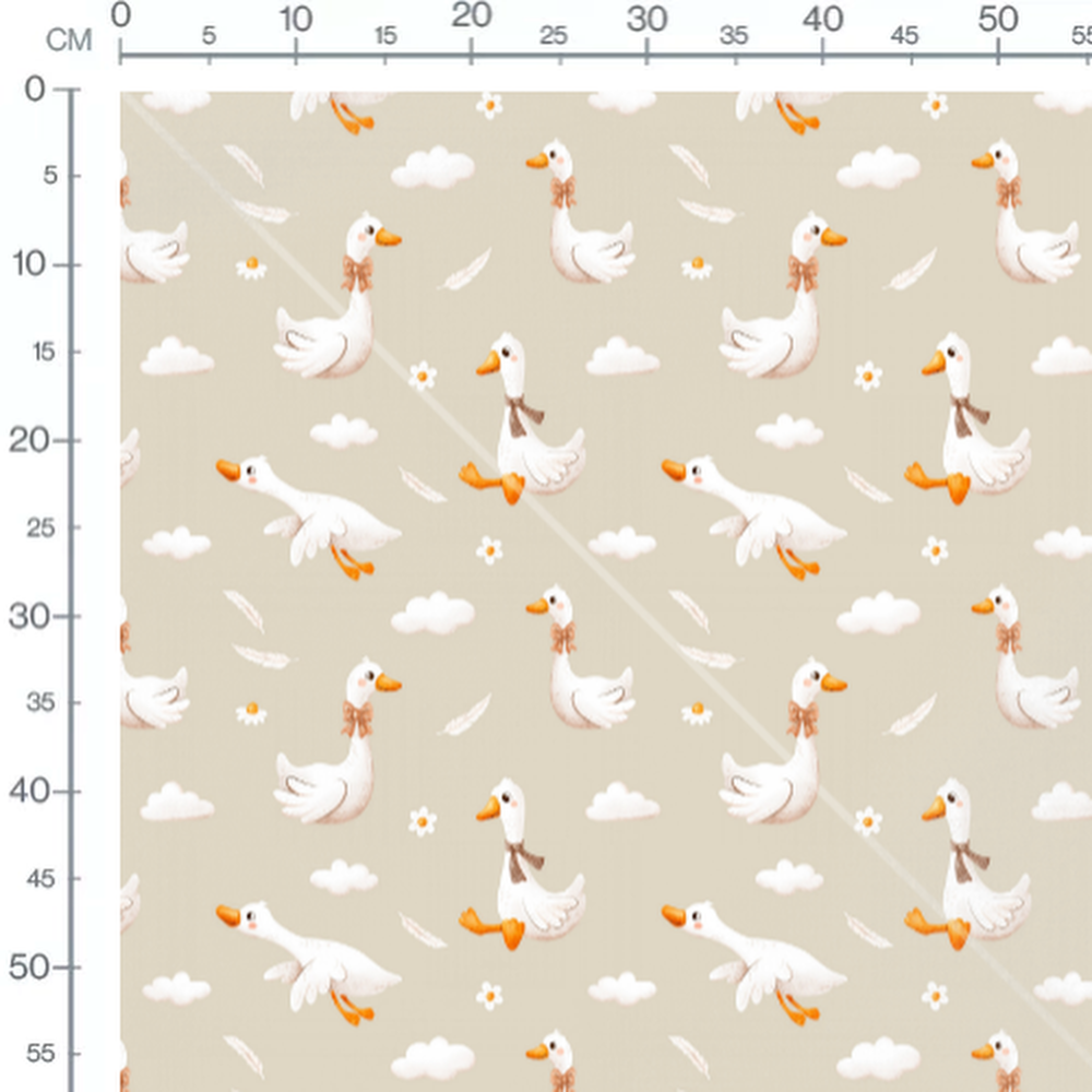 Tissu - Oies et nuages sur beige