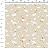Tissu - Oies et nuages sur beige