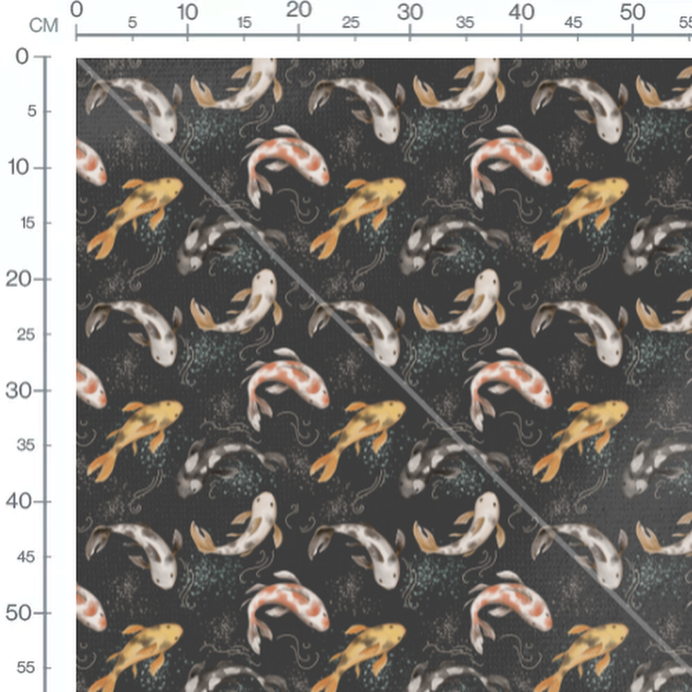 Tissu - Poissons koi sur fond sombre