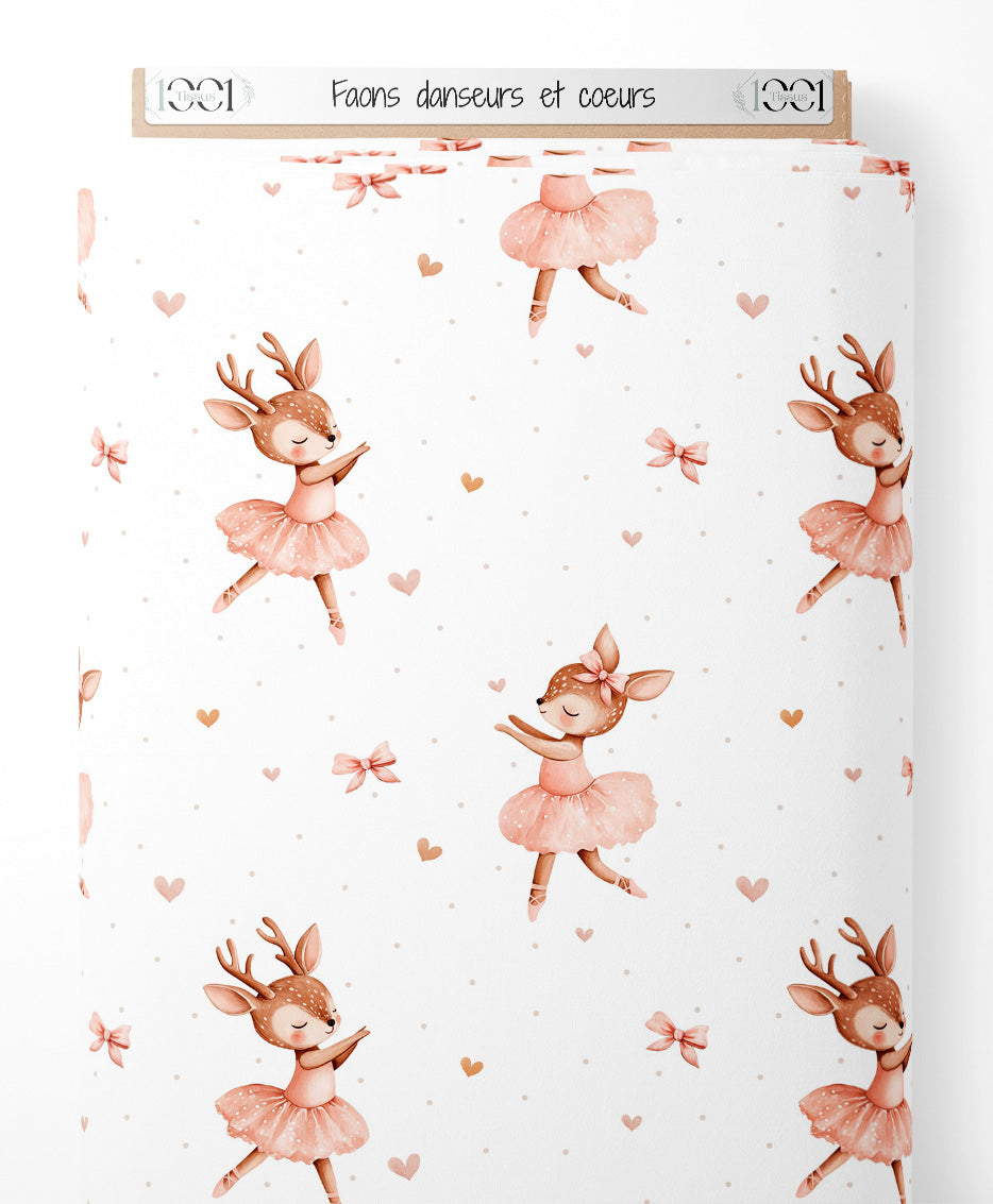 Tissu - Faons danseurs et cœurs