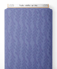 Tissu - Feuilles violettes sur bleu