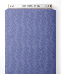 Tissu - Feuilles violettes sur bleu