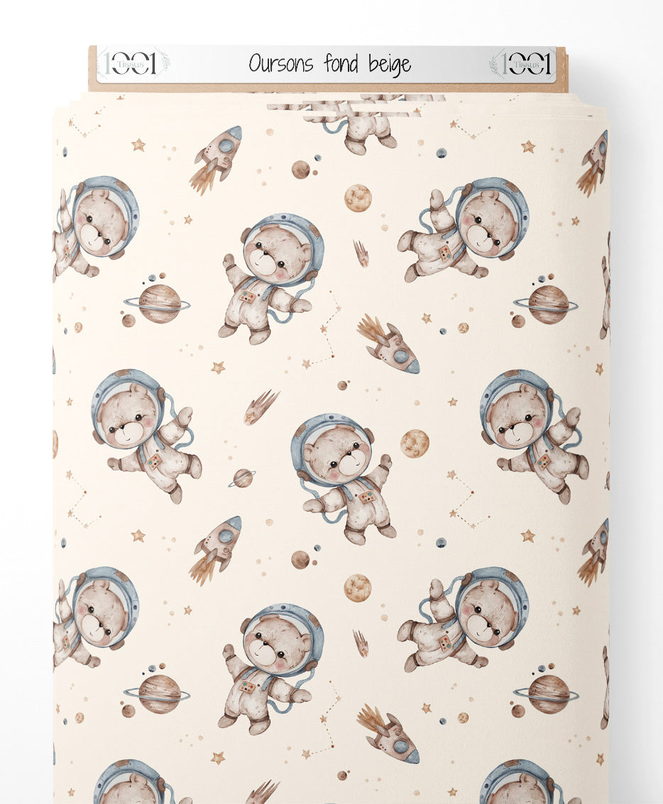 Tissu - Oursons sur fond beige