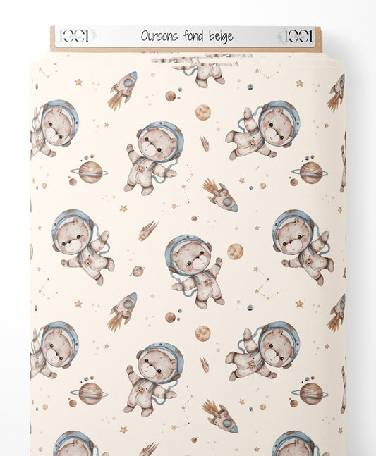 Tissu - Oursons sur fond beige