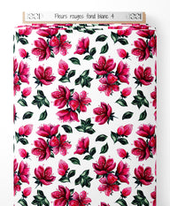 Tissu - Fleurs rouges sur fond blanc 4