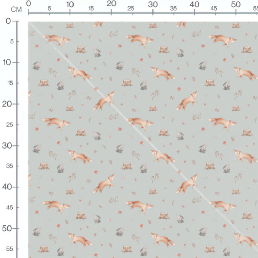 Tissu - Renards et lapins sur fond bleu