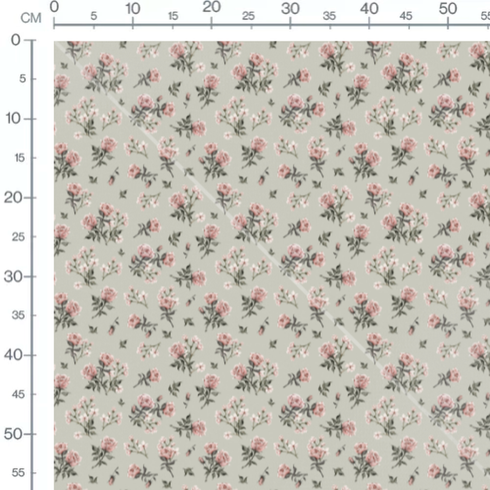 Tissu - Roses roses sur fond gris