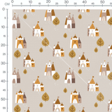 Tissu - Châteaux et arbres marron