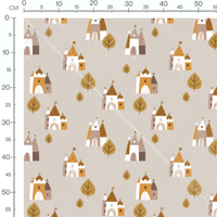 Tissu - Châteaux et arbres marron