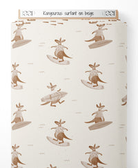 Tissu - Kangourous surfant en beige