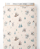 Tissu - Animaux et sapins enneigés