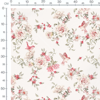 Tissu - Oiseaux roses sur fond crème 2