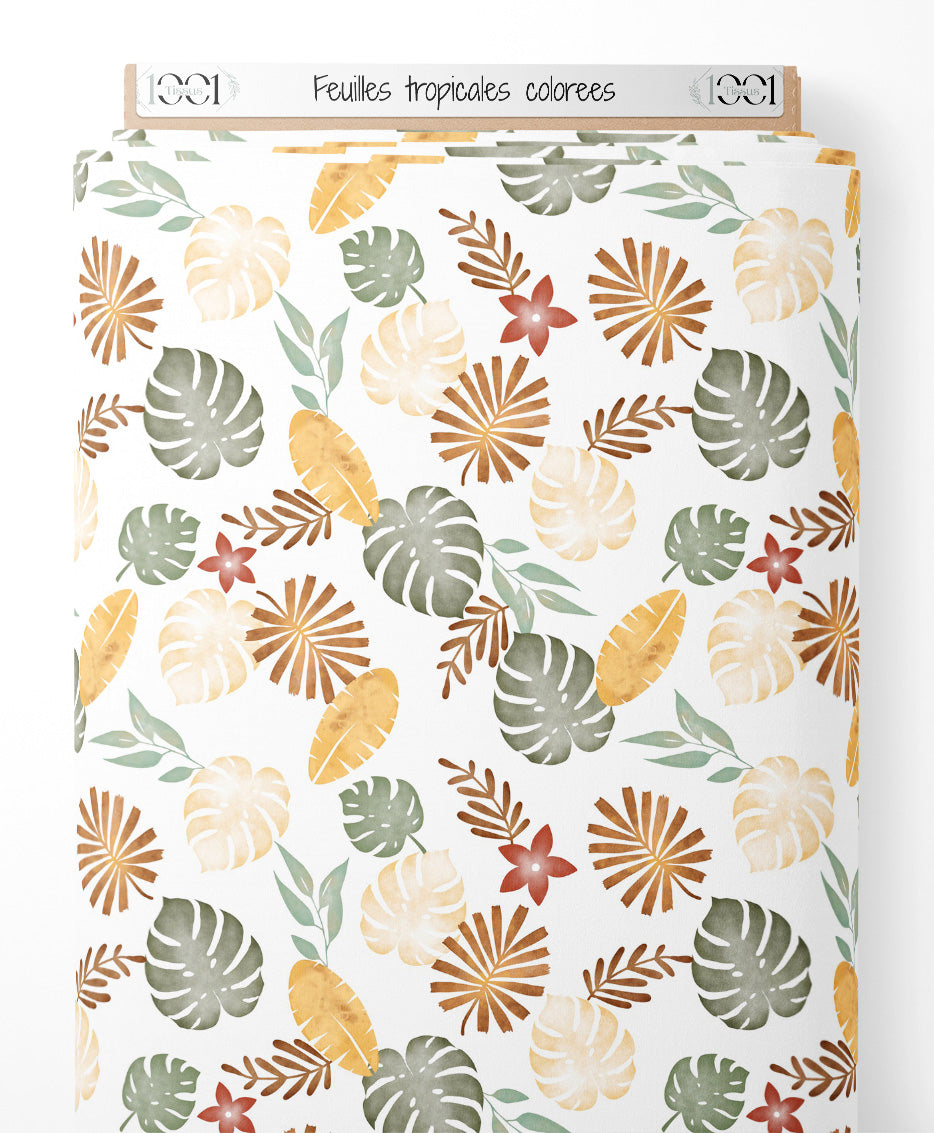 Tissu - Feuilles tropicales colorées