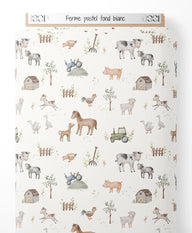 Tissu - Ferme pastel sur fond blanc