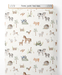 Tissu - Ferme pastel sur fond blanc