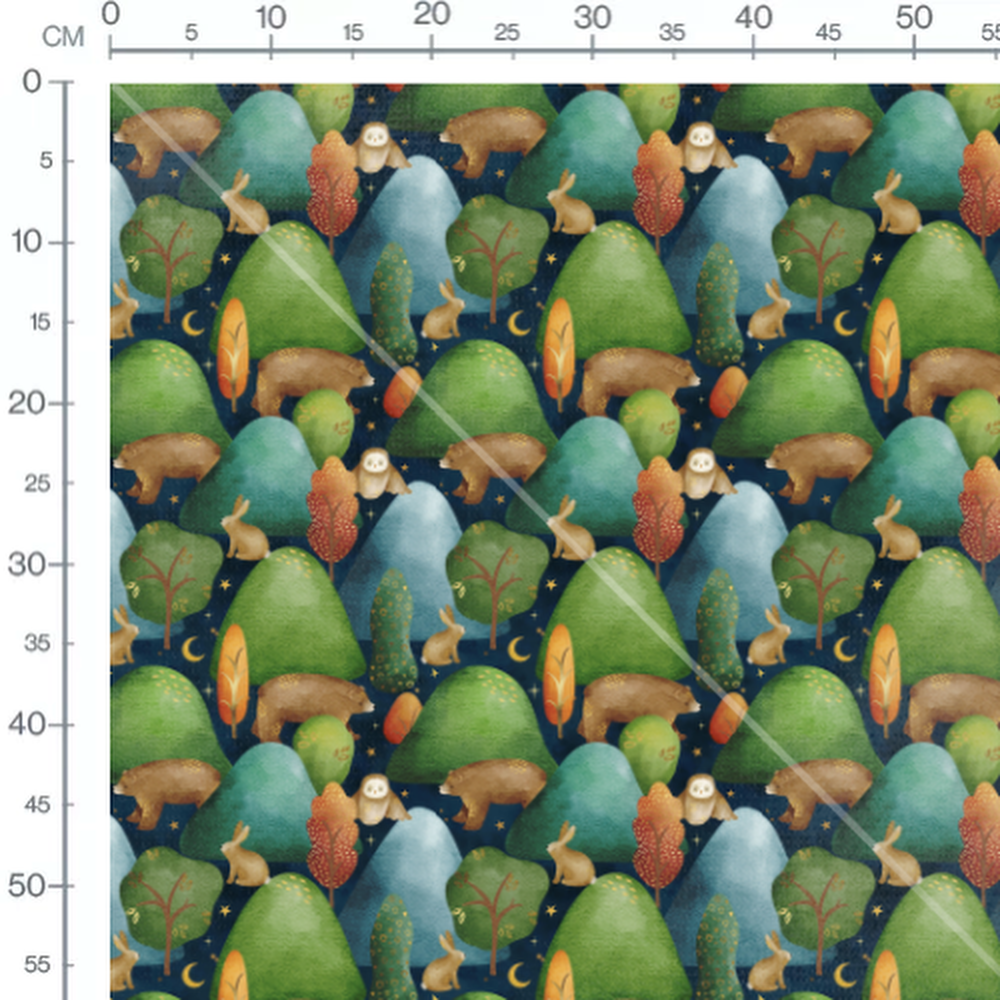 Tissu - Animaux et collines colorées