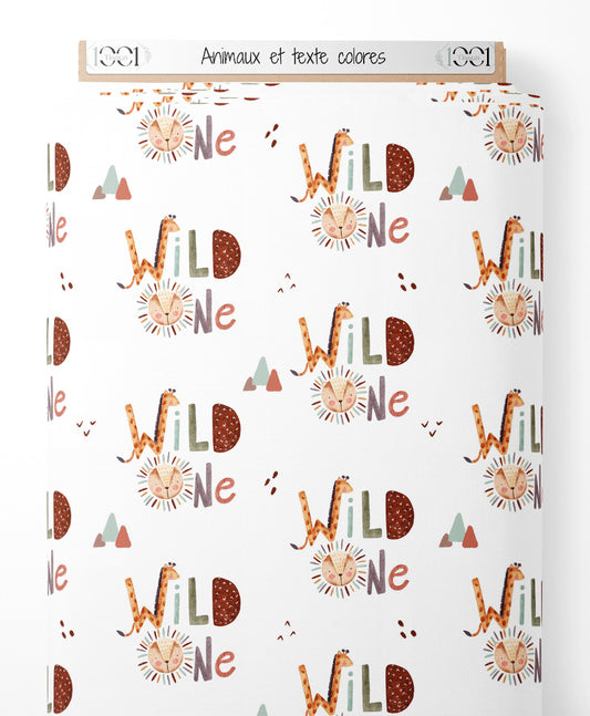 Tissu - Animaux et texte colorés