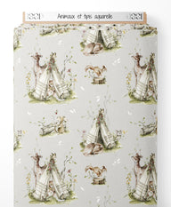 Tissu - Animaux et tipis aquarelle