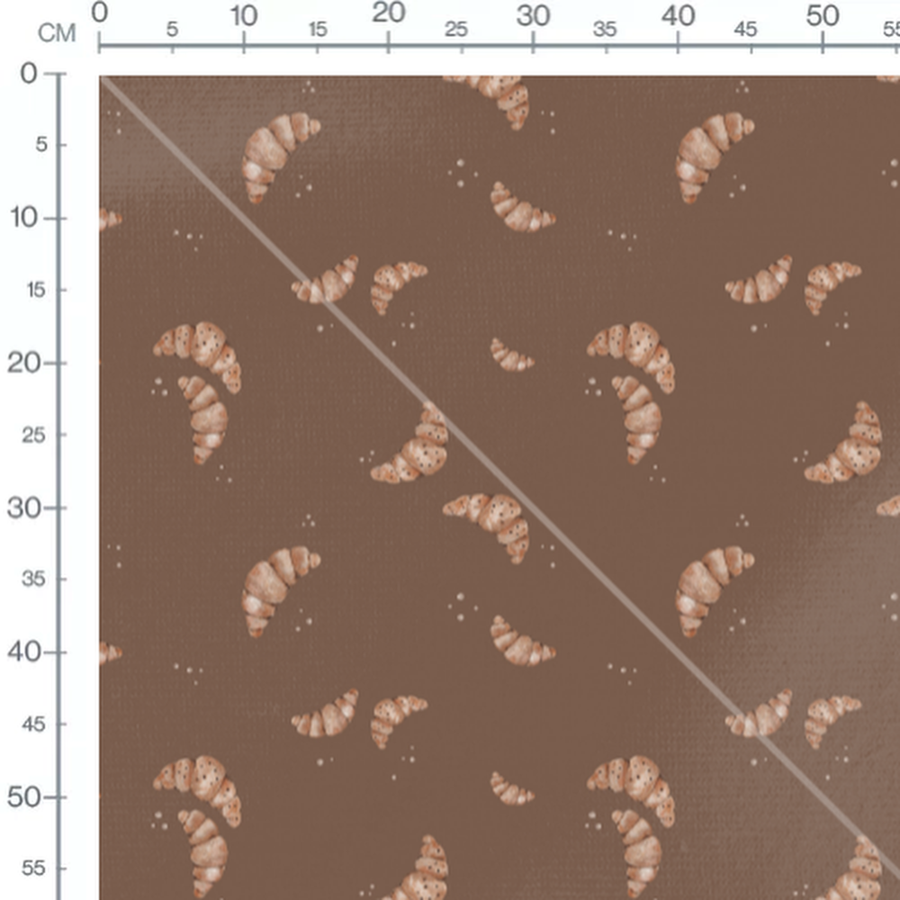 Tissu - Croissants sur fond marron